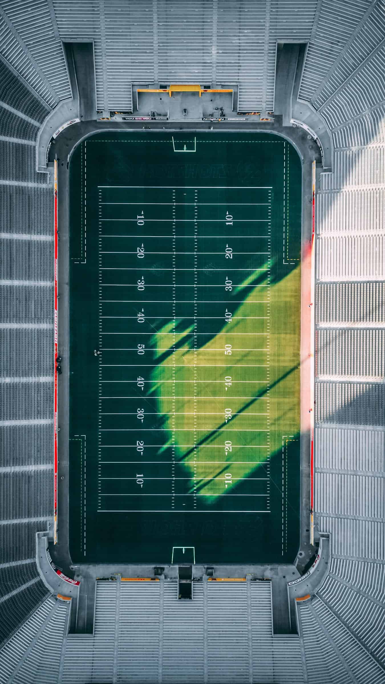 Ariel view of a football field in a stadium