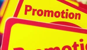 yellow and red promotion signage