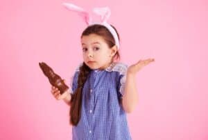 little girl with bunny ears on