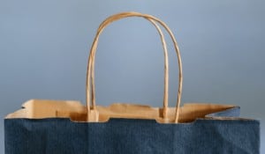 Top of a paper bag, focus on the paper handle