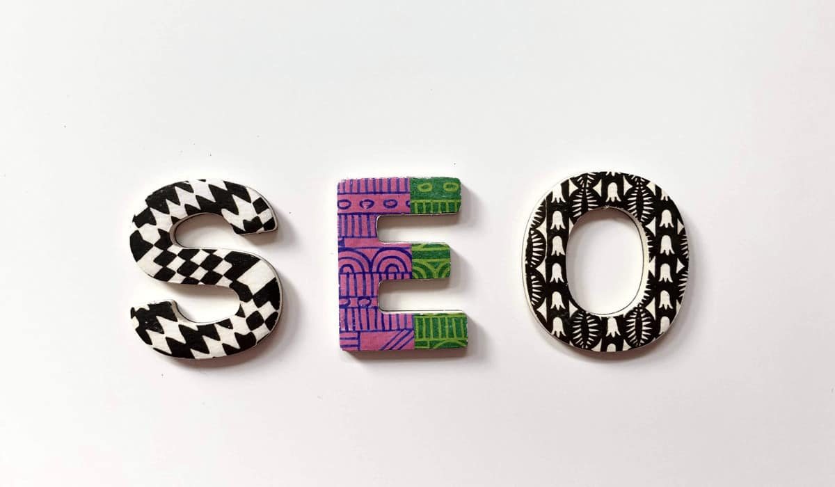 fun patterned letters spelling SEO