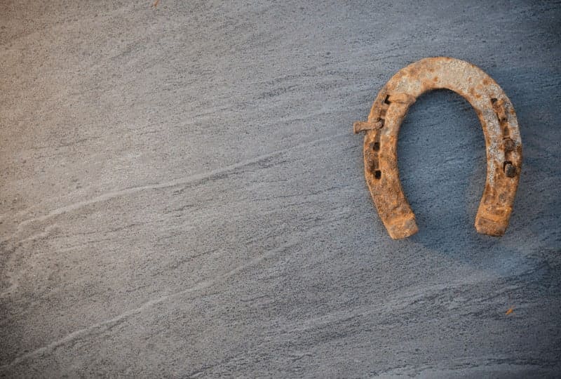 horseshoe on wooden surface