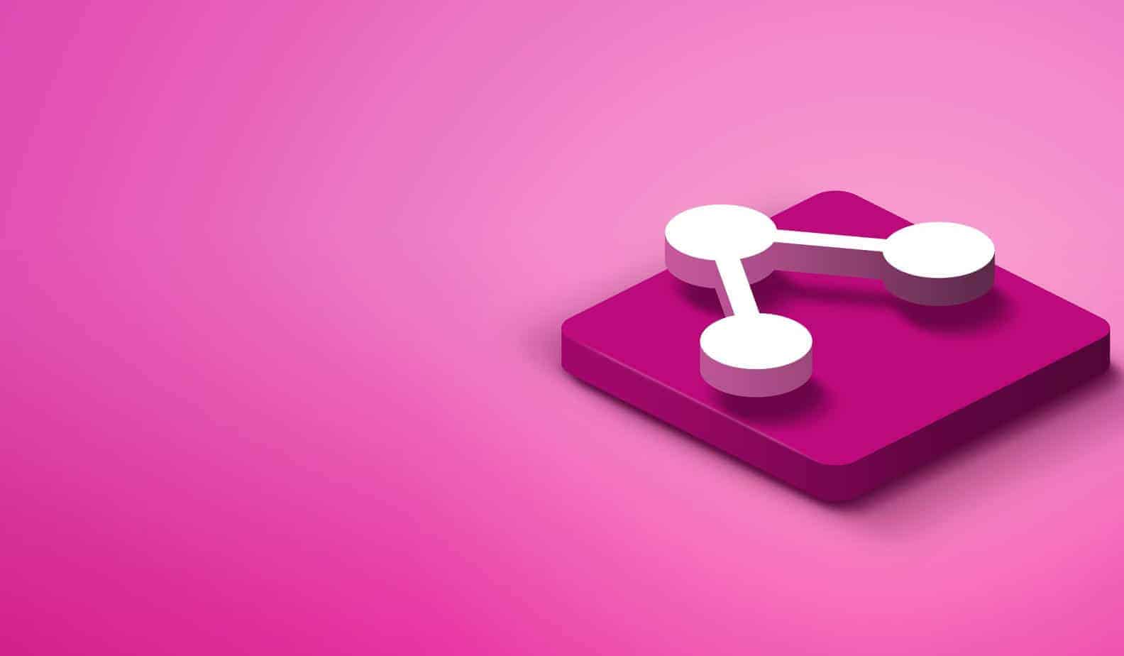 pink background with a white connection icon over a pink square