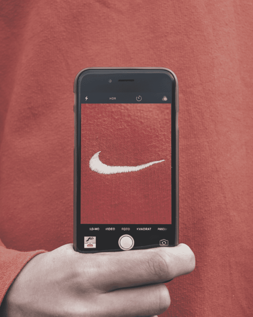 iPhone camera zoomed on Nike logo on shirt