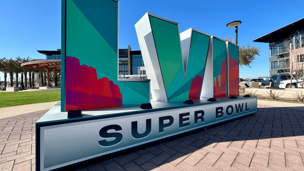 Photo of the Super Bowl LVII signage.
