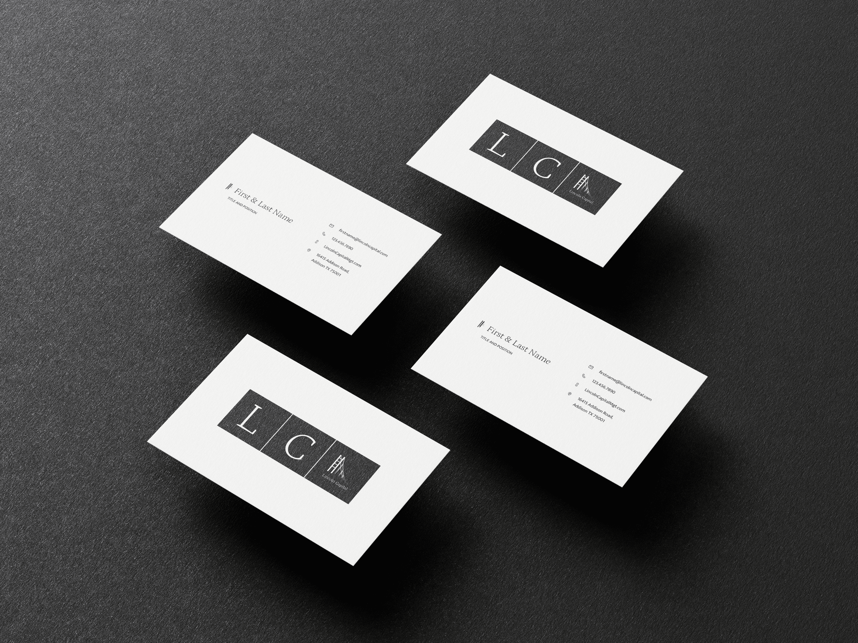 4 identical business cards arranged in a diamond
