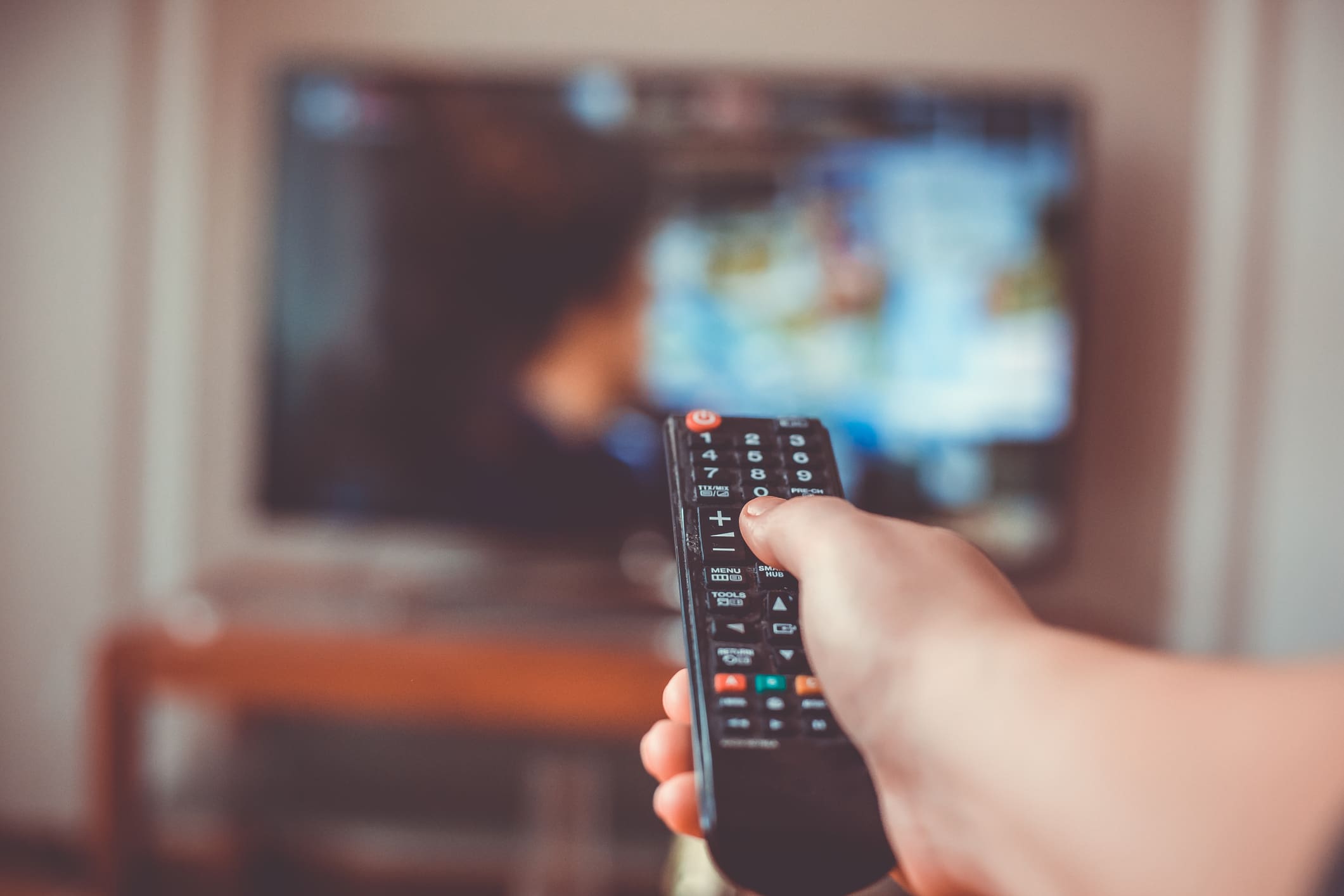 Remote pointed at a TV