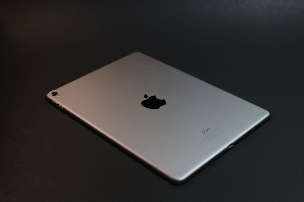 Apple logo up on an iPad