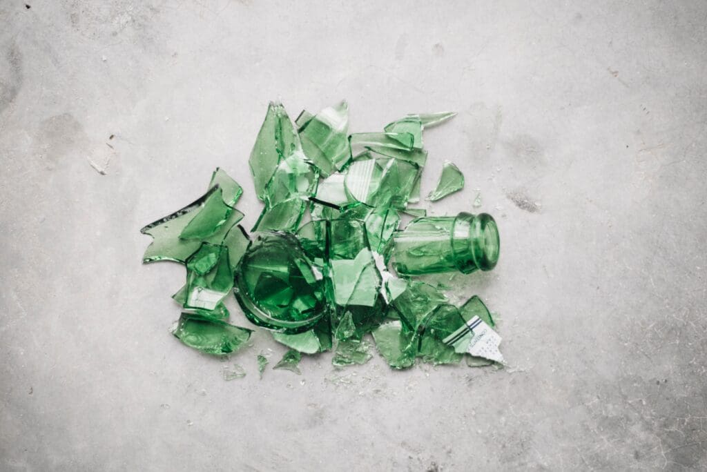 shattered green bottle