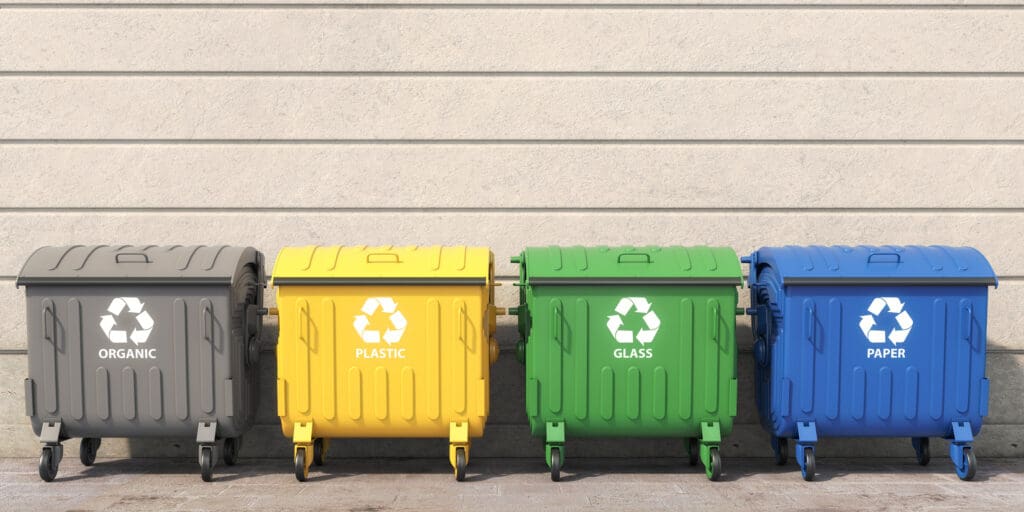 Group of recycling bins